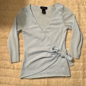 Express Light Blue Sheer Sleeve Wrap Around Top XS